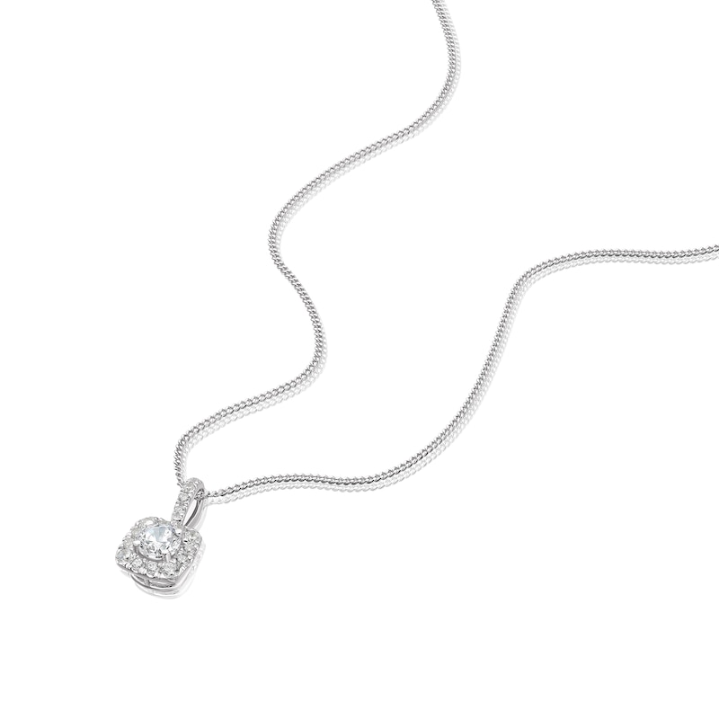 Main Image 2 of 9ct White Gold 18" 0.33ct Diamond Cushion Shaped Pendant