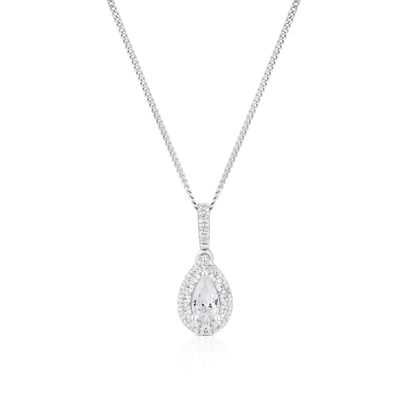 9ct White Gold 0.33ct Diamond 18 Inch Pear Shaped Pendant