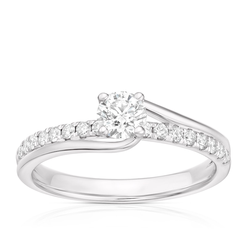 Main Image 1 of Engagement Ring 18ct White Gold 0.50ct Diamond Twisted Solitaire Ring