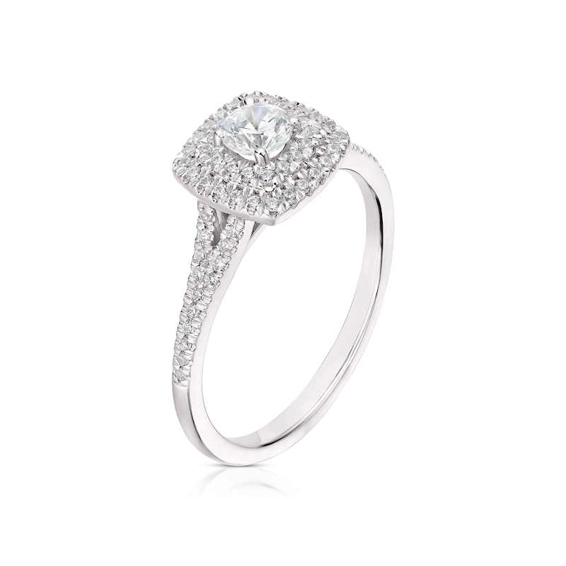 Main Image 2 of Engagement Ring 18ct White Gold & Platinum 0.50ct Diamond Cushion Double Halo Ring