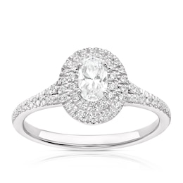 Engagement Ring 18ct White Gold & Platinum 0.50ct Diamond Double Halo Ring
