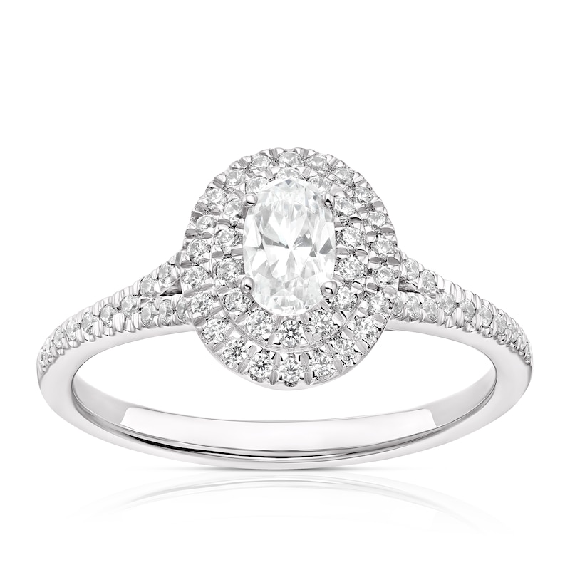 Main Image 1 of Engagement Ring 18ct White Gold & Platinum 0.50ct Diamond Double Halo Ring