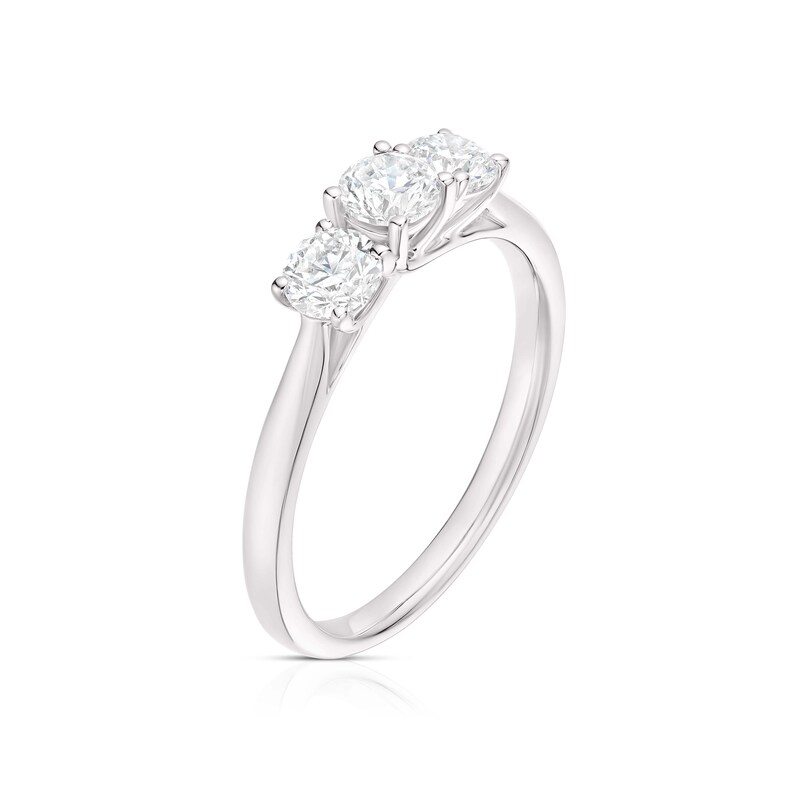 Main Image 2 of Engagement Ring 18ct White Gold 0.75ct Diamond Trilogy Round Cut Ring