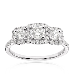 Engagement Ring Platinum Trilogy Cushion Shaped Halo 1ct Diamond Ring
