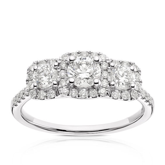 Platinum 1ct Diamond Trilogy Cushion Shaped Halo Ring