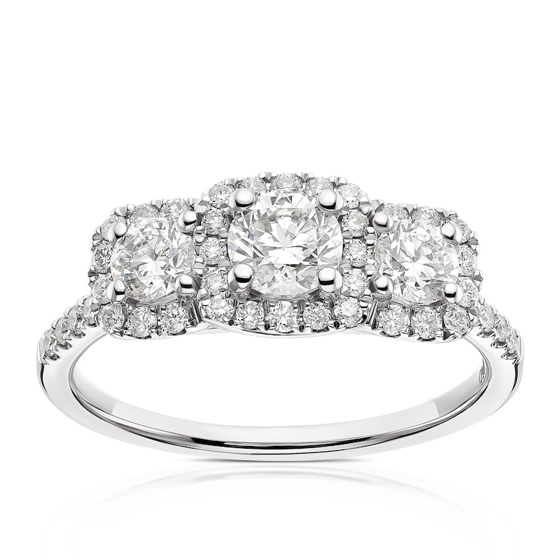 Platinum 1ct Diamond Trilogy Cushion Shaped Halo Ring