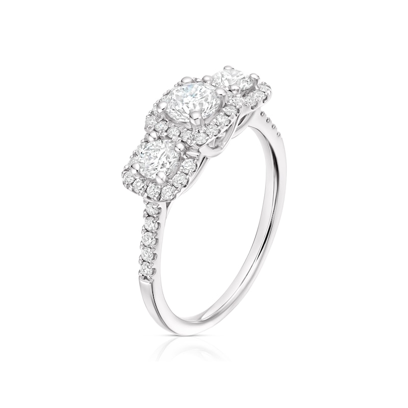 Platinum 1ct Diamond Trilogy Cushion Shaped Halo Ring