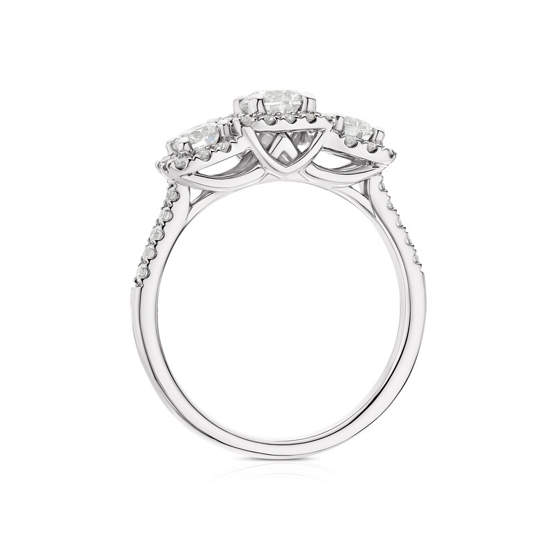 Platinum 1ct Diamond Trilogy Cushion Shaped Halo Ring