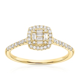 9ct Yellow Gold 0.25ct Diamond Cushion Shaped Cluster Ring