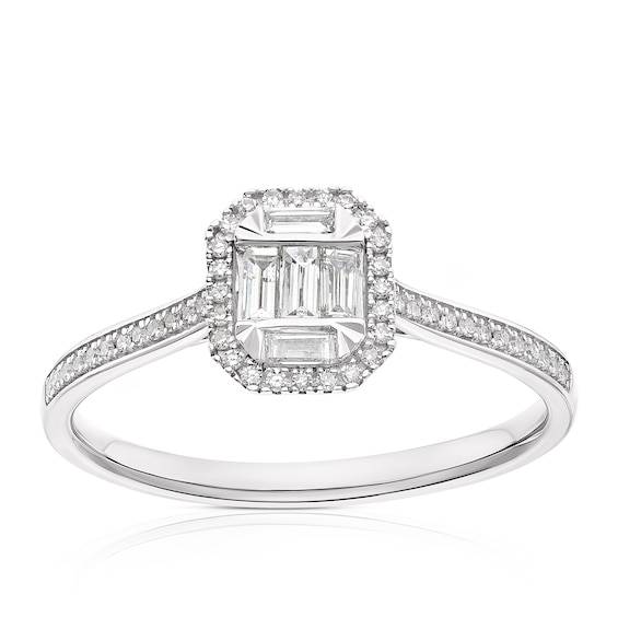 9ct White Gold 0.25ct Diamond Emerald Shaped Cluster Ring