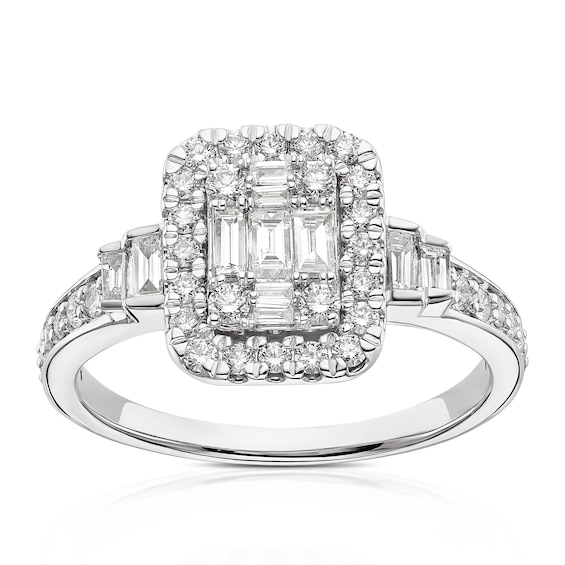 Engagement Ring Platinum Cushion Shaped Cluster 0.66ct Diamo