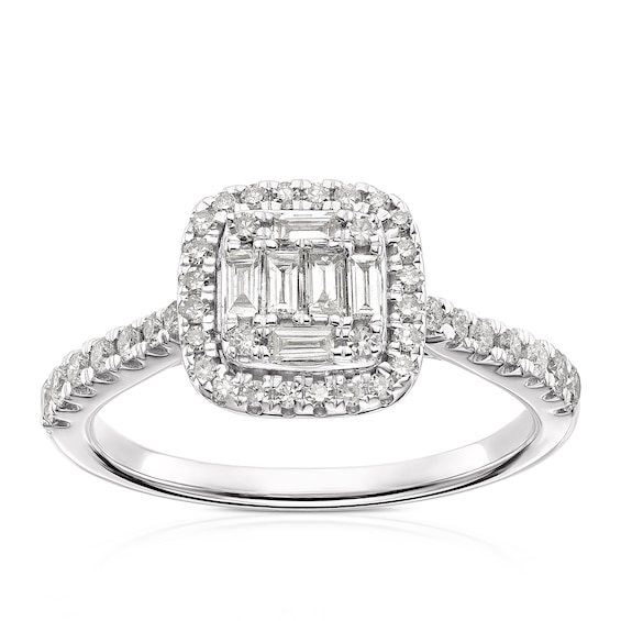 Engagement Ring 9ct White Gold Cushion Shaped Cluster 0.50ct Diamond Ring