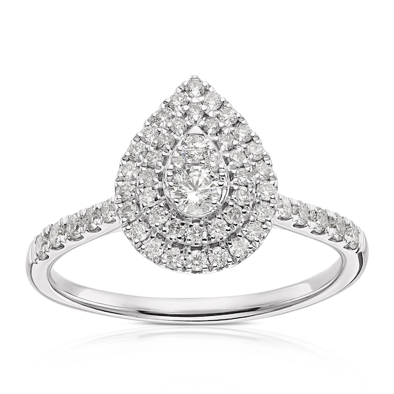 9ct White Gold 0.50ct Diamond Pear Shaped Double Halo Ring