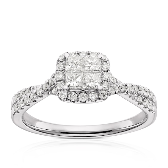 14ct White Gold 0.50ct Diamond Cushion Shaped Cluster Ring