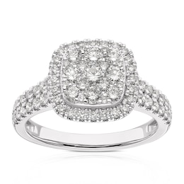 Platinum 1ct Diamond Cushion Shaped Cluster Ring