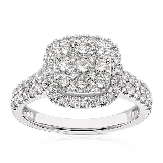 Engagement Ring Platinum Cushion Shaped Cluster 1ct Diamond Ring