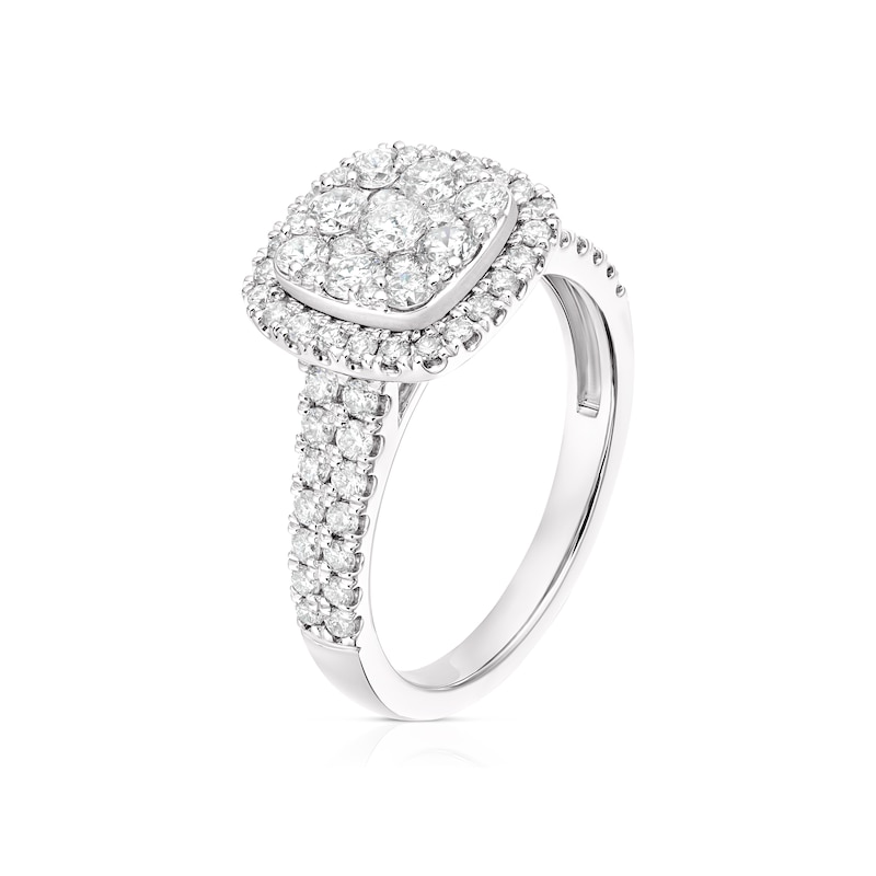 Platinum 1ct Diamond Cushion Shaped Cluster Ring