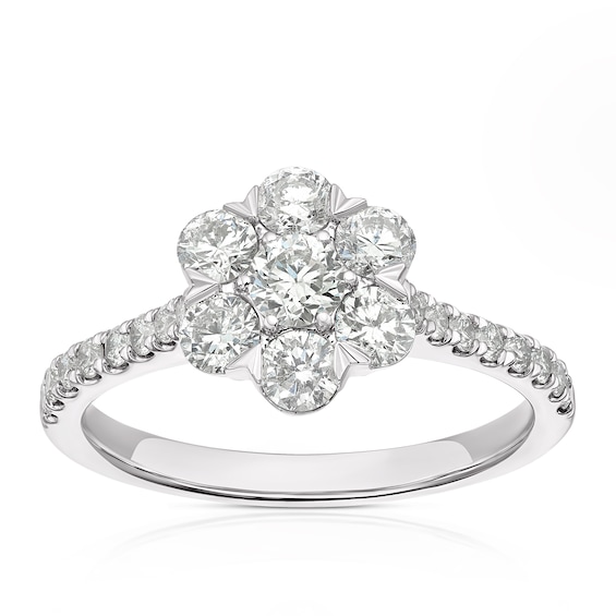 Platinum 1ct Diamond Flower Shaped Cluster Ring