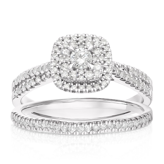 Engagement Ring 9ct White Gold Cushion Shaped Twist Bridal S