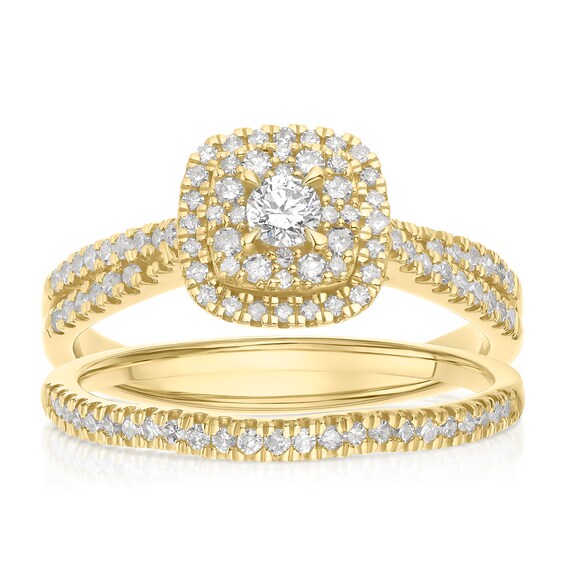 Engagement Ring 9ct Yellow Gold Cushion Shaped Twist 0.50ct Diamond Ring