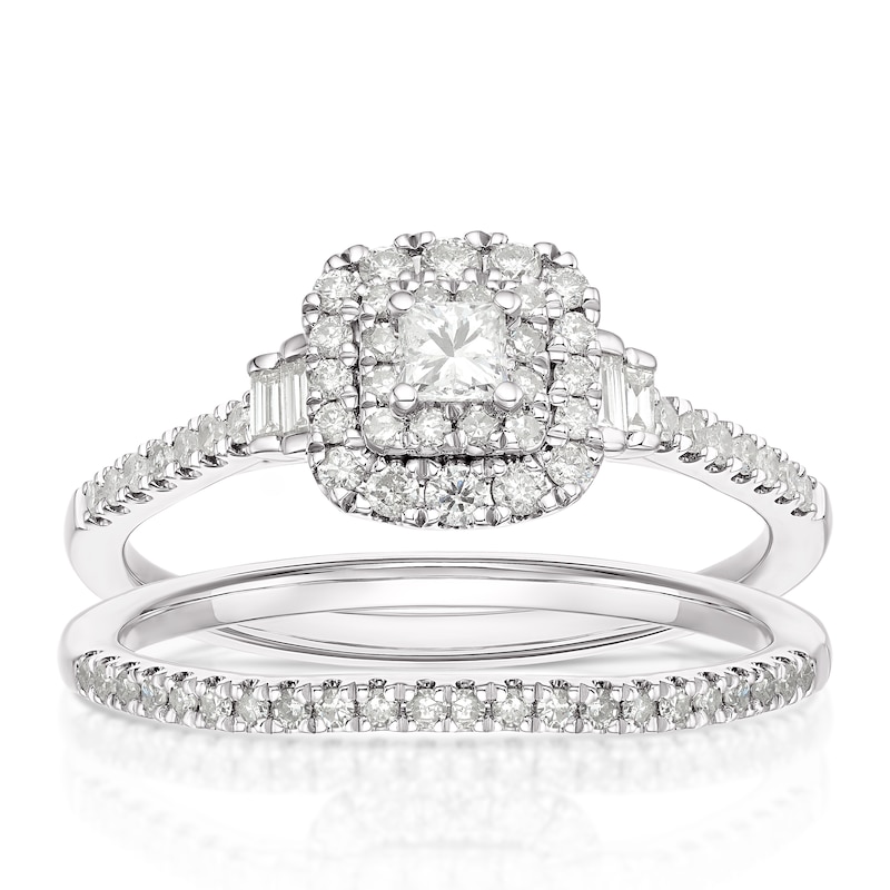 Main Image 1 of 9ct White Gold 0.50ct Diamond Cushion Shaped Bridal Set
