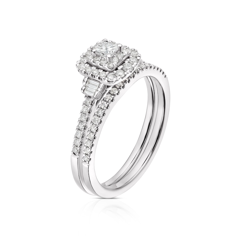 Main Image 2 of 9ct White Gold 0.50ct Diamond Cushion Shaped Bridal Set