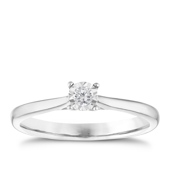 Engagement Ring 9ct White Gold Illusion Set Solitaire Diamon