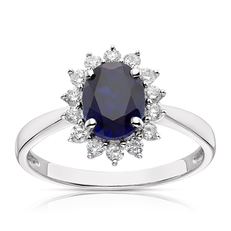 9ct White Gold Created Sapphire Cluster Ring