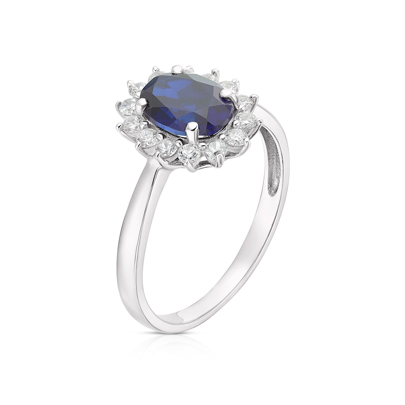 9ct White Gold Created Sapphire Cluster Ring