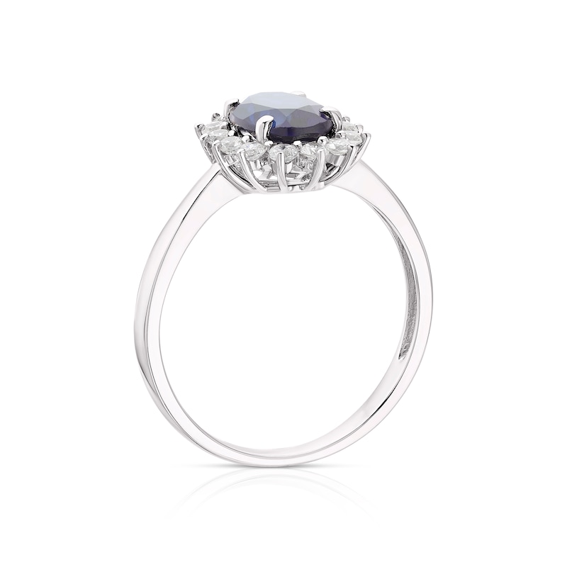 9ct White Gold Created Sapphire Cluster Ring