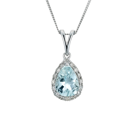 9ct White Gold Aquamarine & Diamond Pendant