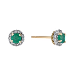 9ct Yellow Gold Emerald & 0.10ct Diamond Stud Earrings