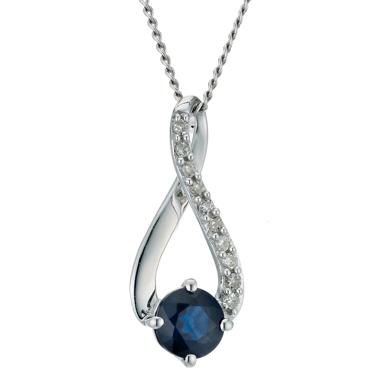 Main Image 1 of 9ct White Gold Sapphire & Diamond Crossover Pendant