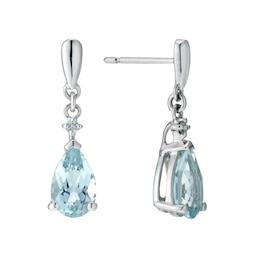 9ct White Gold Aquamarine & Diamond Drop Earrings