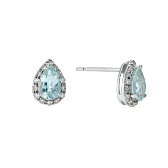 9ct White Gold Aquamarine and 0.10ct Diamond Earrings