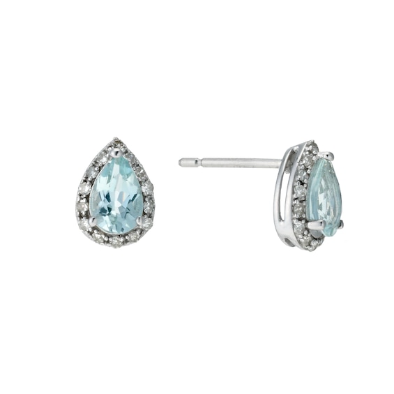 9ct White Gold Aquamarine & 0.10ct Diamond Earrings