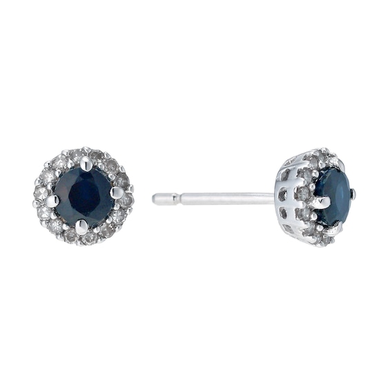 9ct White Gold Sapphire & 0.10ct Diamond Stud Earrings