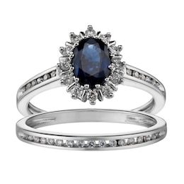 18ct White Gold Sapphire & 0.33ct Diamond Bridal Set
