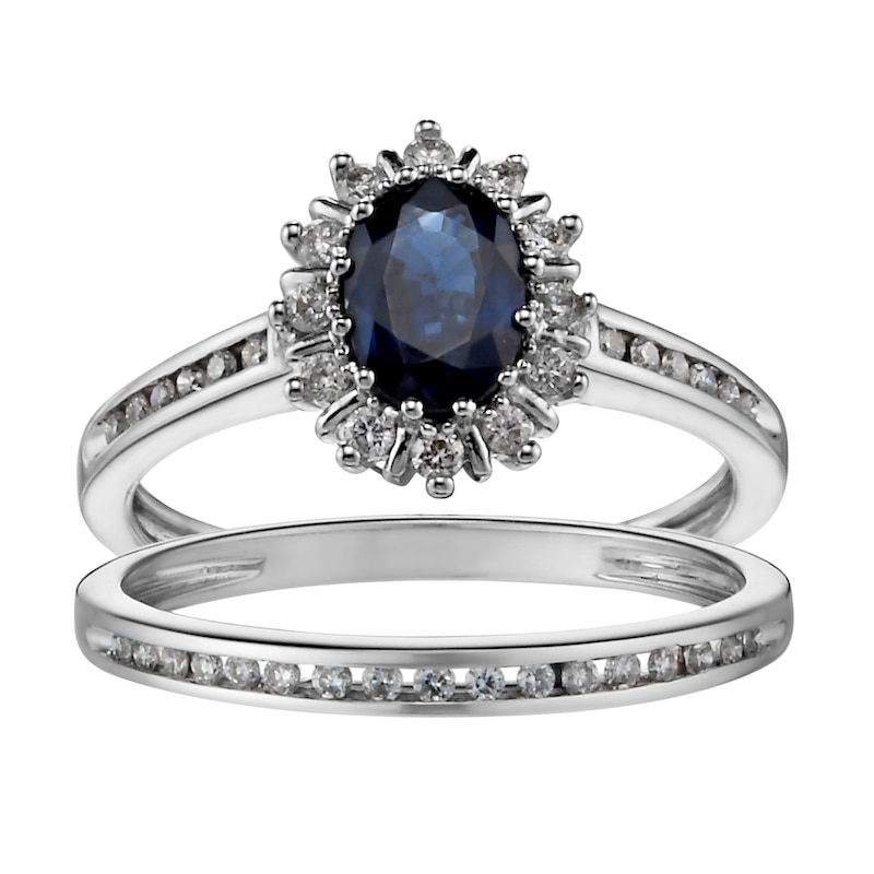 Main Image 1 of 18ct White Gold Sapphire & 0.33ct Diamond Bridal Set