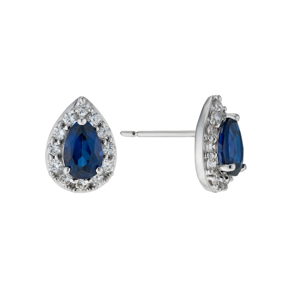 9ct White Gold Created Sapphire & Cubic Zirconia Earrings