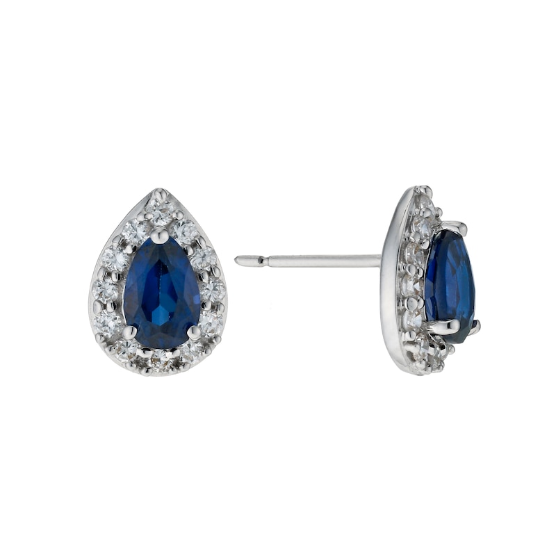 9ct White Gold Created Sapphire & Cubic Zirconia Earrings