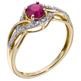 9ct Yellow Gold Ruby & 0.10ct Diamond Twist Ring