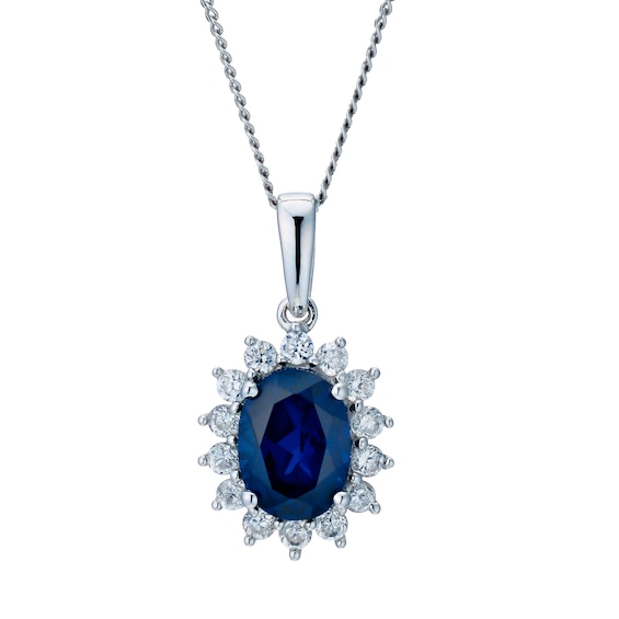 9ct White Gold 18" Created Sapphire Cluster Pendant