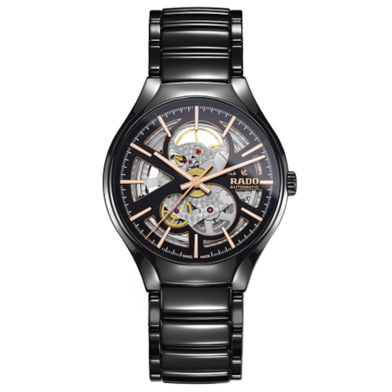 Rado True Automatic Men's Thinline Skeleton Black Ceramic Watch