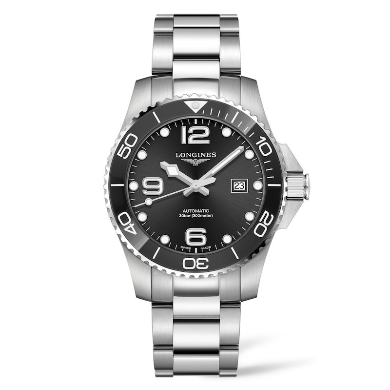 Longines Hydroconquest Men's Stainless Steel Bracelet Watch with black dial