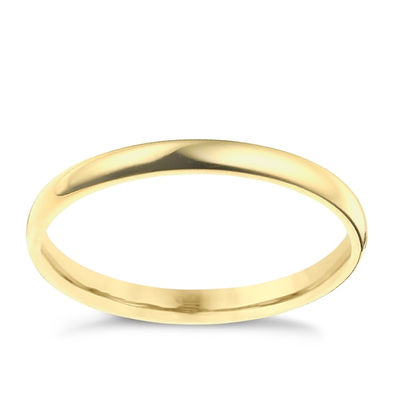 9ct Yellow Gold 2mm Extra Heavyweight D Shape Ring