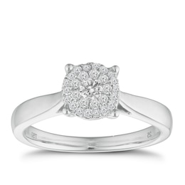 Engagement Ring 18ct White Gold 0.25ct Total Diamond Cluster Ring
