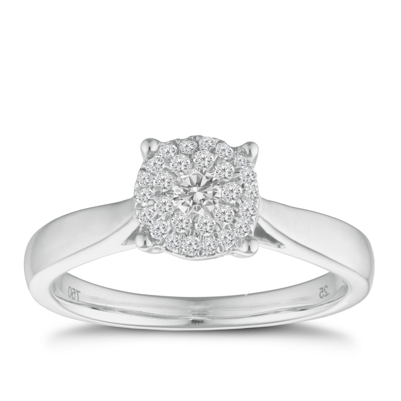 Main Image 1 of Engagement Ring 18ct White Gold 0.25ct Total Diamond Cluster Ring