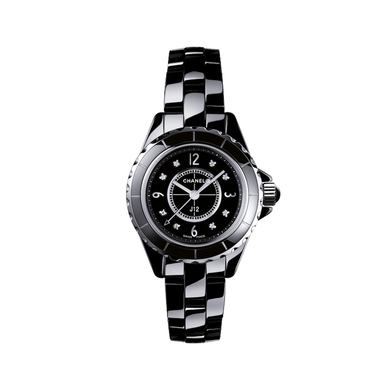 CHANEL J12 Black Ceramic Watch With Diamond Indicators