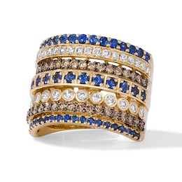 Le Vian 14ct Yellow Gold 1.28ct Diamond & Sapphire Multi Row Ring